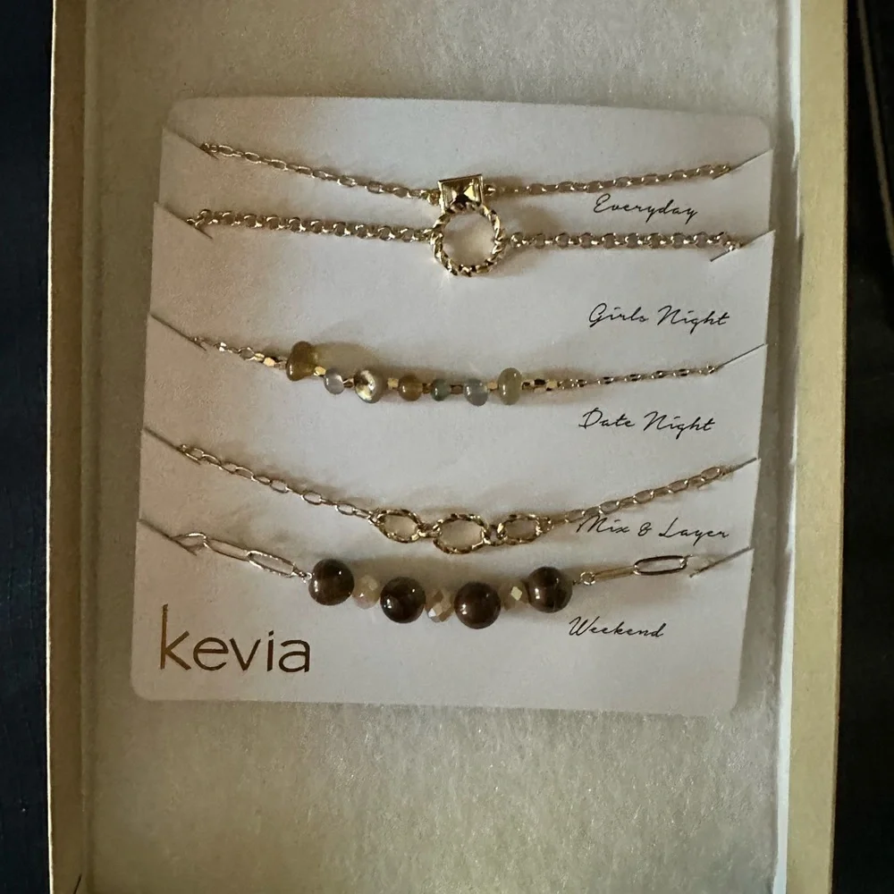 Kevia Gold-Tone Layered Bracelet Set with Neutral Accents Set of 5 - NEW